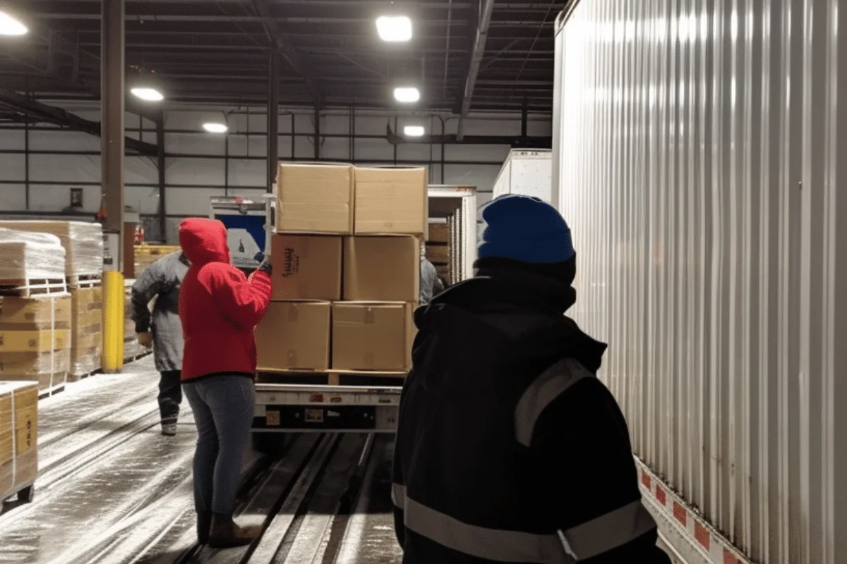 How to Choose the Best Freight Forwarder From China to USA 17 Side view of a man in red filling out a form while working in a warehouse.