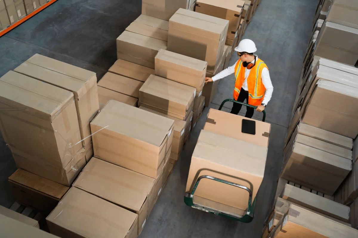 Air Freight Forwarders: Types, Challenges, Solutions & More 9 Industrial worker managing inventory in a warehouse full of boxes.